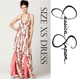 Jessica Simpson Floral Dress Maxi Halter Top Size XS Extra Small Bridal Wedding